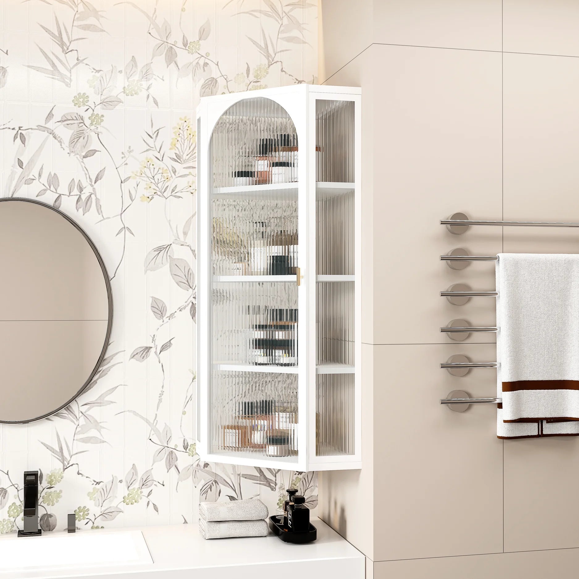Wall Mounted Storage Cabinet In White, Minimalist Design For Home, Four Shelves, Bedroom To Kitchen Bathroom White Storage, Modern Minimalist, With