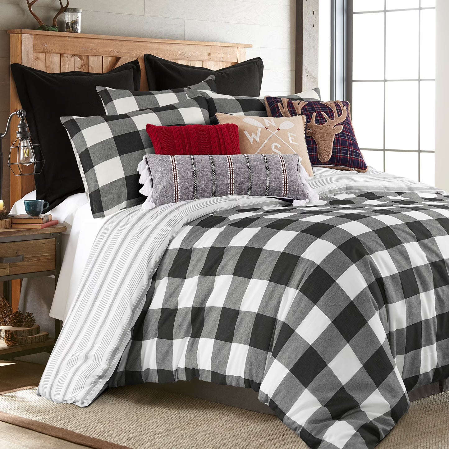 Levtex - Camden Duvet Cover Set - Full/Queen Duvet Cover (90 x 94 in.) + Two Standard Pillowcases (26 x 20 in.) - Buffalo Check in Grey and Cream - Reversible Pattern - Cotton