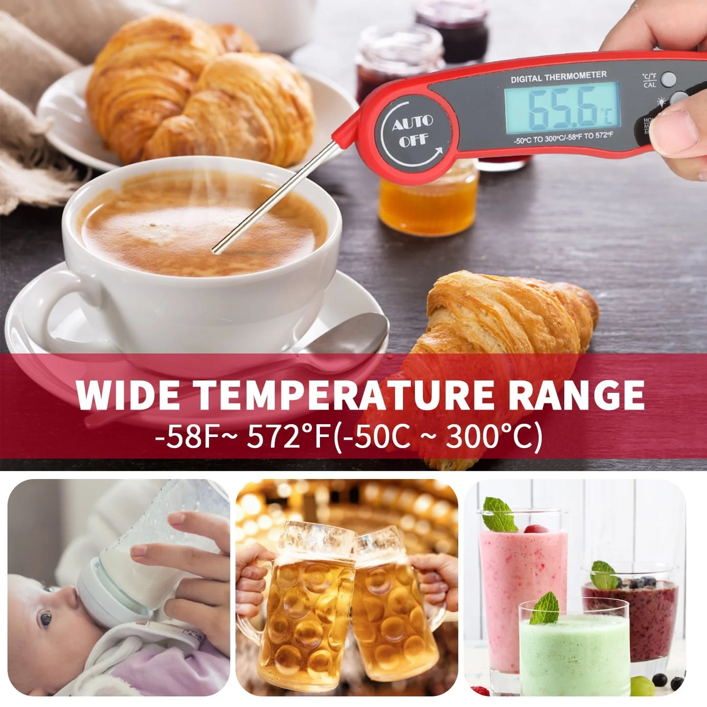MASBRILL Digital Meat Thermometer for Grill and Cooking Ultra Fast Thermometer with Backlight Food Probe for Kitchen Outdoor Grilling and BBQ