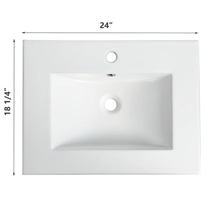 Miniyam 24" Ceramic Sink with Overflow, Drop in Bathroom Vessel Sink, White