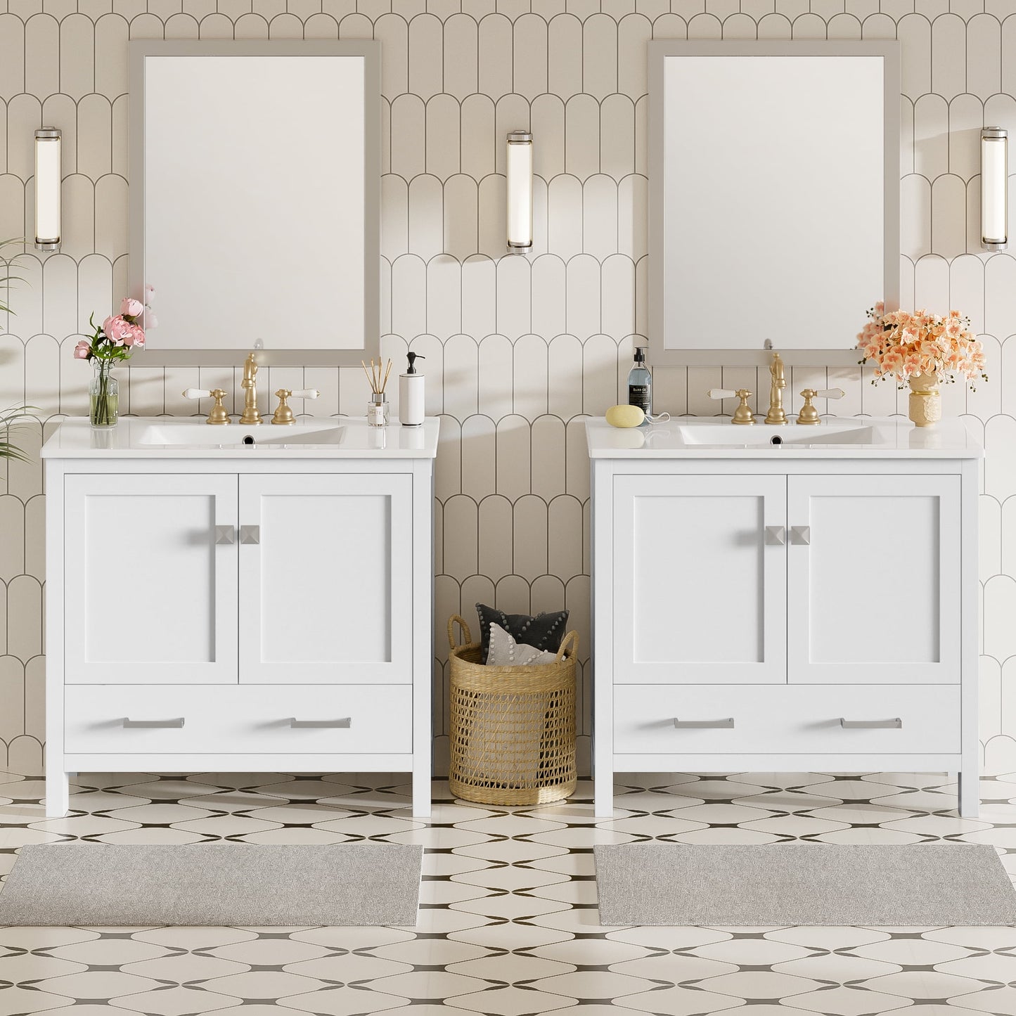 Harper & Bright Designs 72" White Bathroom Vanity Sink Combo with Soft-Close Doors, Bathroom Floor Cabinet with Storage