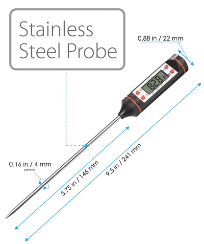 Meat Thermometer,Instant Read Digital Cooking Thermometer,Electronic Food Thermometer with Super Long Probe for Kitchen,Milk,Candy,BBQ and Grill