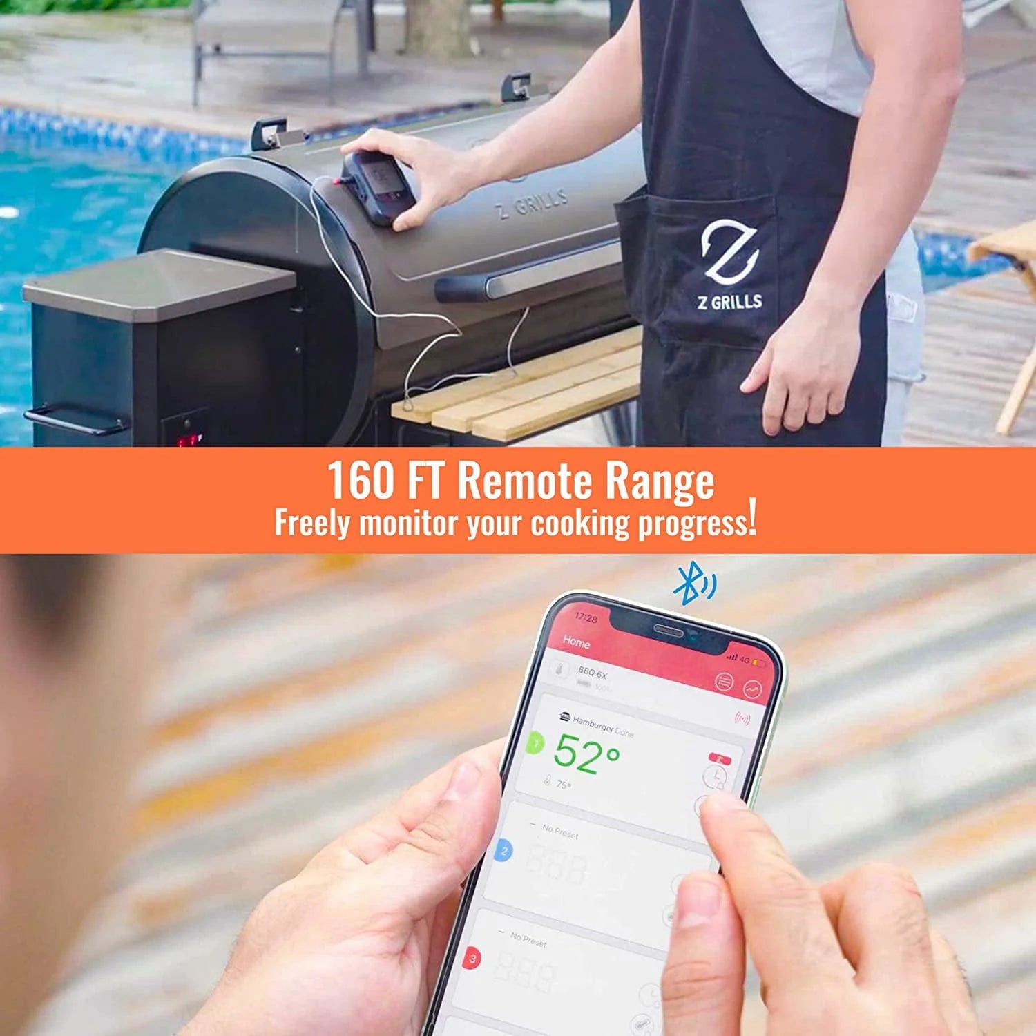 Z GRILLS Digital Wireless Meat Thermometer with 8 Probes for Smoker Grill BBQ Thermometer (Bluetooth)