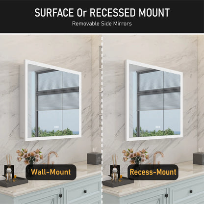 ANGELES HOME 36" x 32" LED Lighted Bathroom Medicine Cabinet with Mirror, 3X Magnification Makeup Mirror, Vanity Mirror Cabinet w/Defogger, Dimmable, Memory Function, Outlets & USB