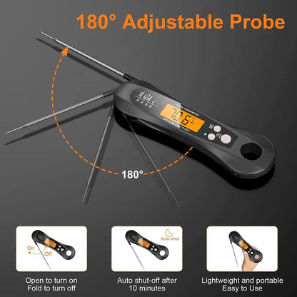 BEYCED Instant Read Digital Meat Thermometer,IP67 Waterproof Grill Thermometer with Magnet,Foldable Probe,Acklight,Calibration,Fast & Precise Reading for Kitchen,Cooking,BBQ,Candy,Beef,Turkey