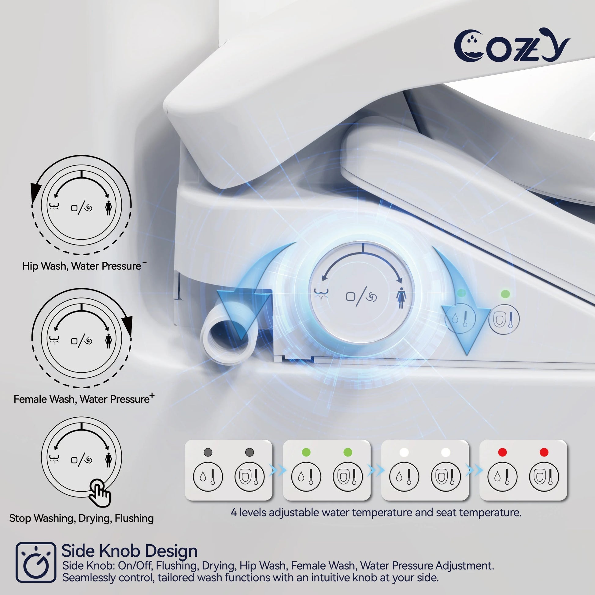 COZY Electric Bidet Toilet Seat, 15.4 x 19.9 Inch, Adjustable Bidet Toilet Seats