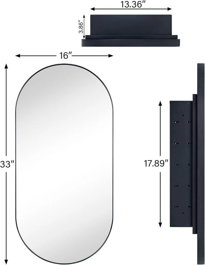 Oval Recessed Bathroom Medicine Cabinet With Mirror Stainless Steel Metal Framed Oblong Pill Shaped Bathroom Cabinet With Mirror 16X33''