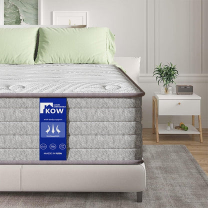 KOW® 12 inch Hybrid Mattress, Full Size Medium Firm innerspring Mattress in a Box, with 3 Layer Premium Foam and Pocket Springs,