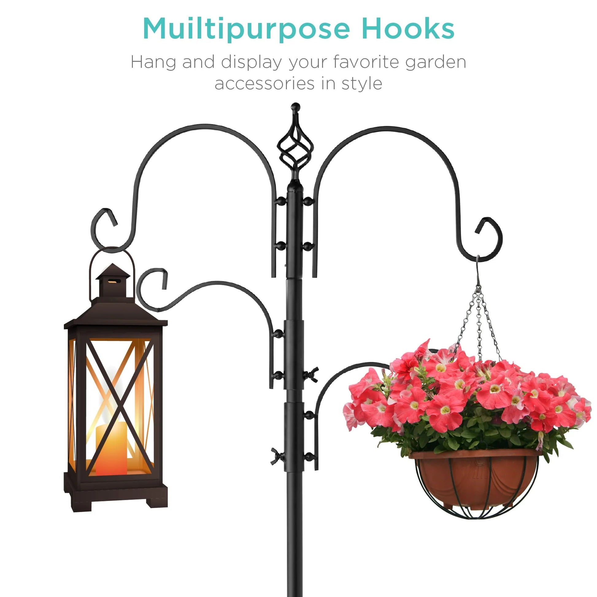 Best Choice Products 91in 4-Hook Bird Feeding Station, Steel Multi-Feeder Stand w/2 Feeders, Tray, Bird Bath - Black