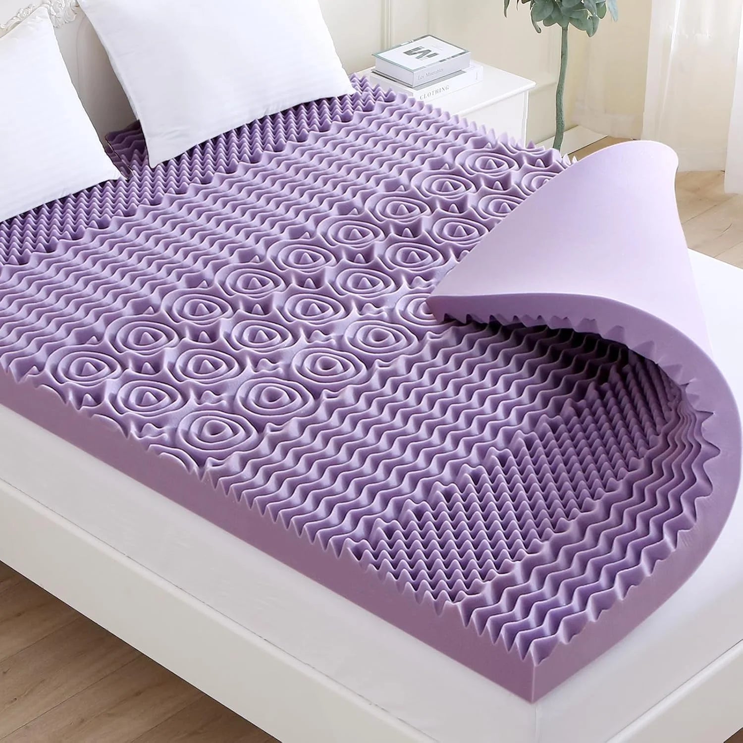 3 Inch Full Size Mattress Topper, 7-Zone Cooling Gel Infused Mattress Topper, Egg Crate Foam Bed Pad, CertiPUR-US and Oeko-TEX Certification (54"75", Lavender)