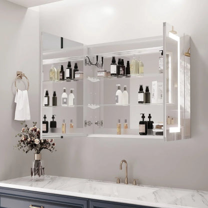 Hemnes 32" Frameless Silver Glass LED Lighted Bathroom Medicine Cabinet