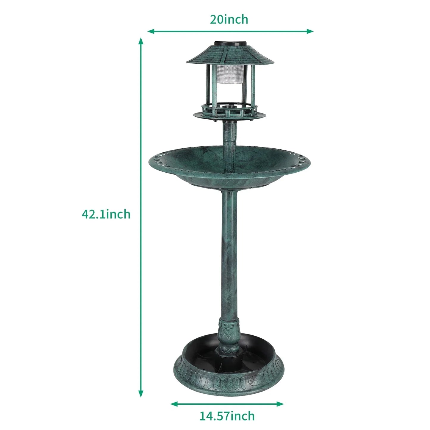 UBesGoo 42 Inch Bird Bath with Solar Light Dark Green