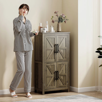 HOMCOM Bathroom Floor Cabinet, Farmhouse Bathroom Cabinet with Doors, Brown