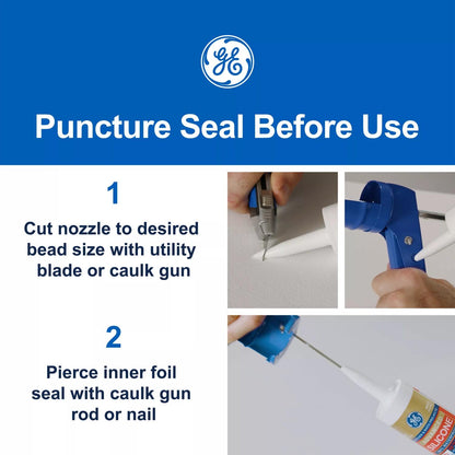 (12 pack) GE Advanced Silicone Kitchen & Bath Sealant. Pack of 1. Clear 10.1 fl oz Cartridge
