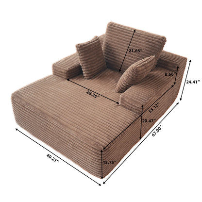 Sodrens Oversized Chaise Lounge Chair Indoor,Upholstered Sofa Bed with Throw Pillows and Armrests,Sleeper Chair for Living Room,Bedroom,Brown,Corduroy