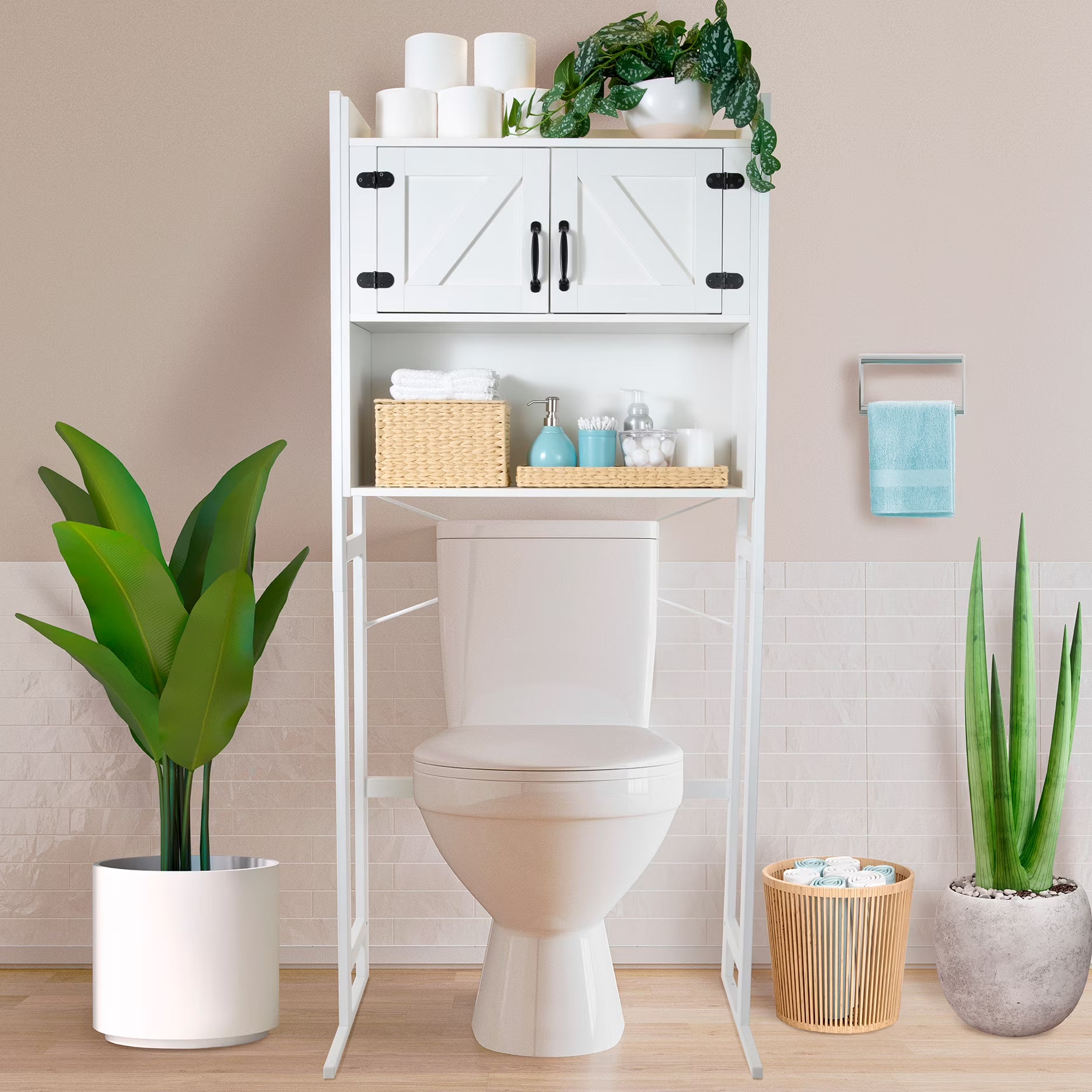 Stephan Roberts Over The Toilet Bathroom and Laundry Organizer and Storage Rack Height Adjustable Shelf, Wood
