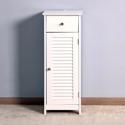 Sesslife Small Bathroom Floor Storage Cabinet, Free Standing Kitchen Cupboard Wooden Cabinet with 1 Door, White