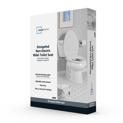 Mainstays Elongated Non-Electric Bidet Toilet Seat with Dual Self-Cleaning Nozzles, Daisy White