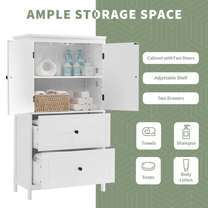 Aukfa 43.3" Tall Wood Storage Cabinet with Two Doors and Adjustable Shelves for Bathroom Kitchen, White