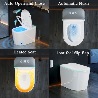 Smart Toilet with Bidet Built in, Bidet Toilet with Heated Seat and Night Light, Modern Tankless Toilet with UV for Bathroom, One Piece Toilets with Soft Close, Dryer, Foot Sensor, Auto Lid& Seat