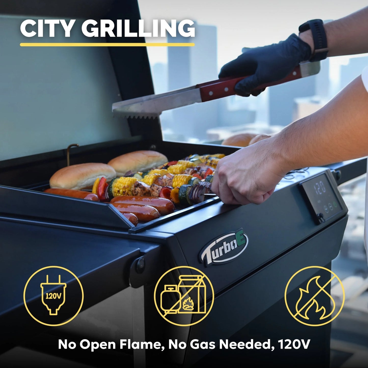 Turbo E Sport Outdoor Electric Grill, 1700W Infrared, 24", with Probe, 120V