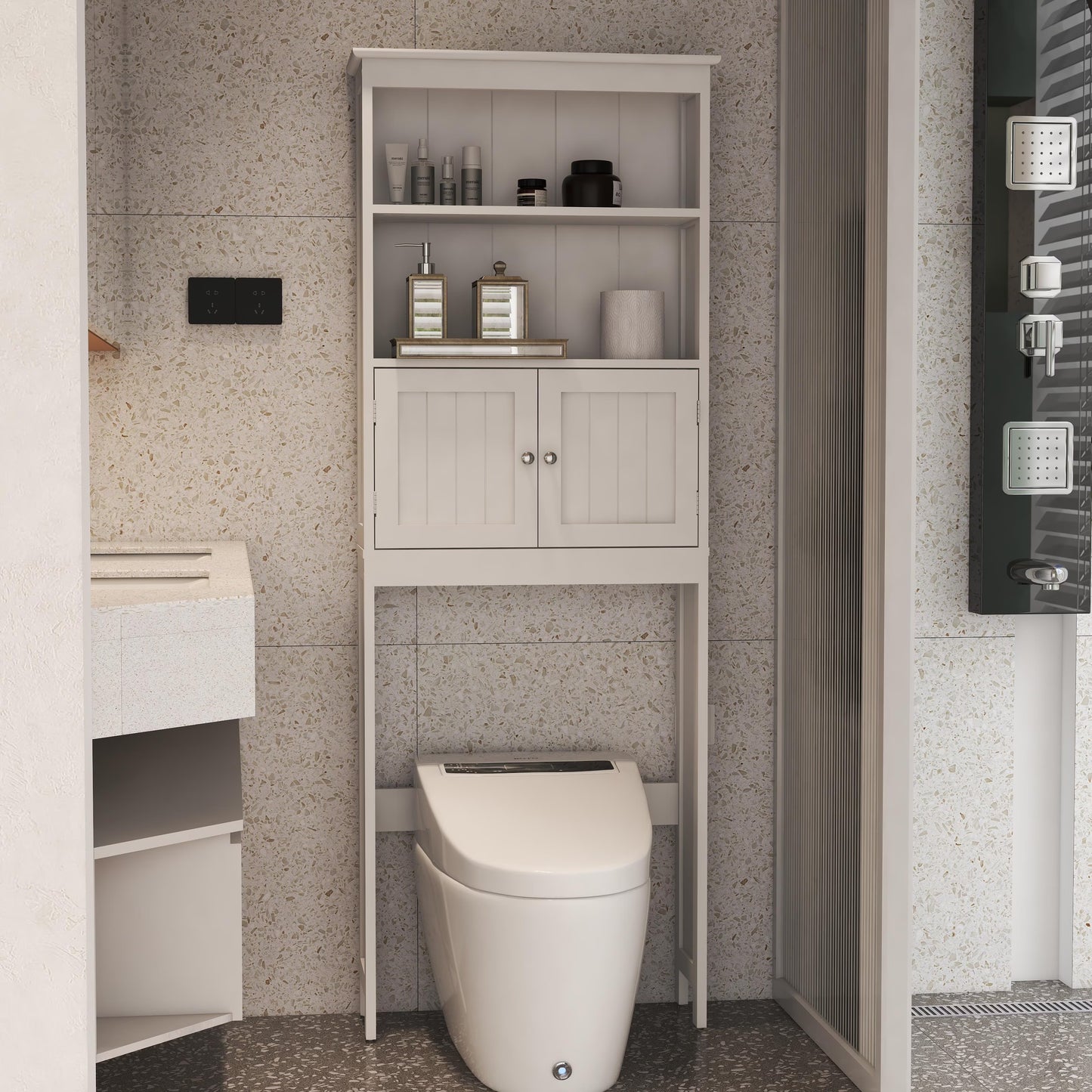 Ktaxon Over The Toilet Bathroom Storage Cabinet and Shelf with 2 Doors Bathroom Spacesaver, White