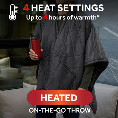 Sunbeam On-the-Go Cordless Heated Throw Blanket with Hood Black Nylon/Microplush 50x66