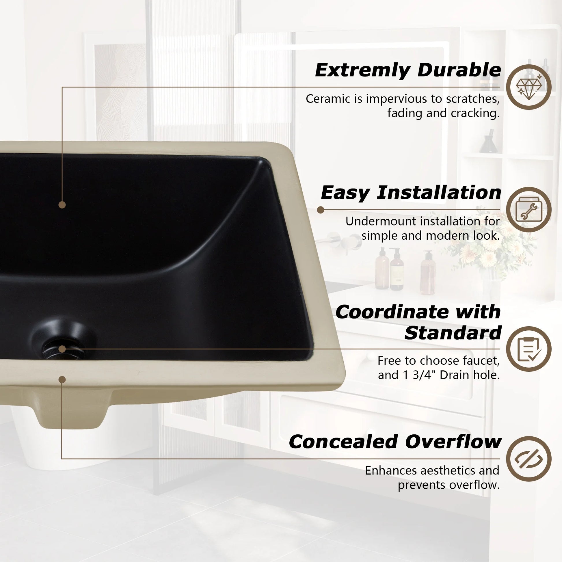 DV-1U306B DeerValley Ursa Undermount Bathroom Sink 18" X 13" Rectangular Vitreous China with Overflow
