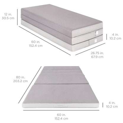 Choice Products 4in Thick Folding Portable Queen Mattress Topper w/Carry Case, Plush Foam, Washable Cover