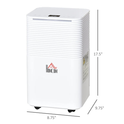 HOMCOM 1500 Sq. Ft Portable Electric Dehumidifiers with 3 Color Lights, LED Display, Quiet Dehumidifier for Basements, Bedroom, Bathroom, Closet, RV, 25pt/Day, White
