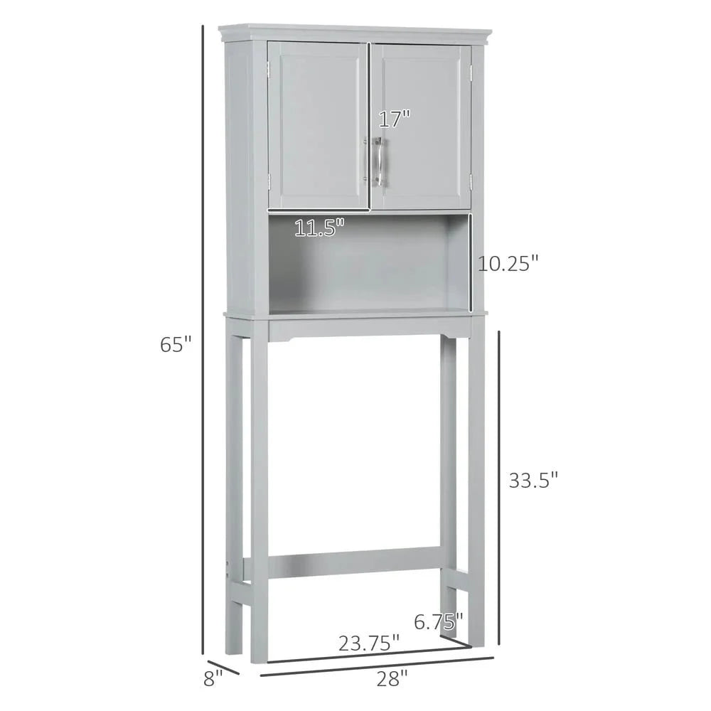 Kepooman Toilet Storage Cabinet, Toilet Organizer Cabinet,Modern Over The Toilet Storage Cabinet, Double Door Bathroom Organizer with Open Shelf, Grey