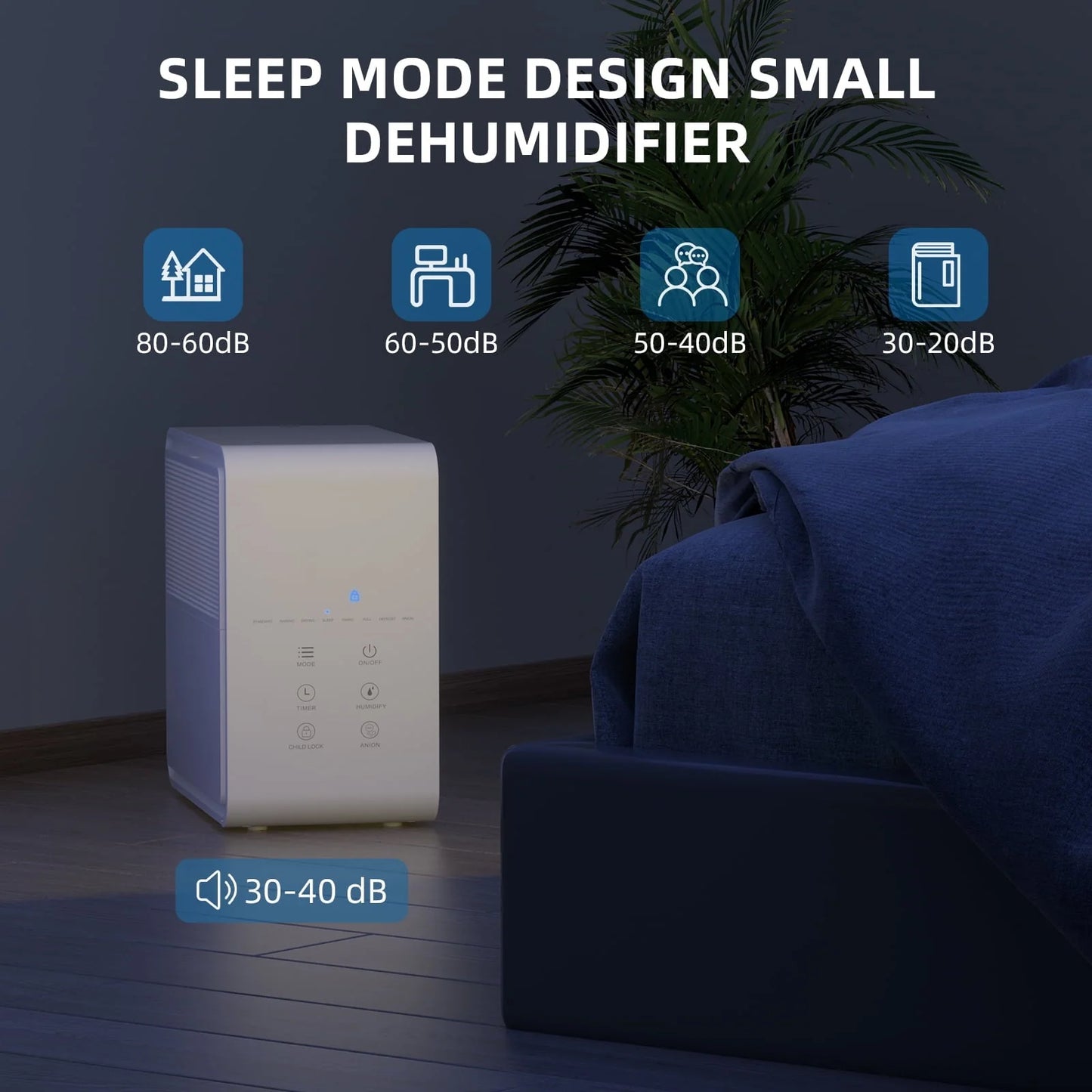 Rocyis 30 Pint 1500 sq. Ft Small Compressor Dehumidifier for Home with Auto Shut, Drain Hose Humidity Control for Bedroom, Bathroom, RV