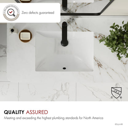 Stylish 21.25"W x 14.5"D White Rectangular Undermount Bathroom Sink P-203