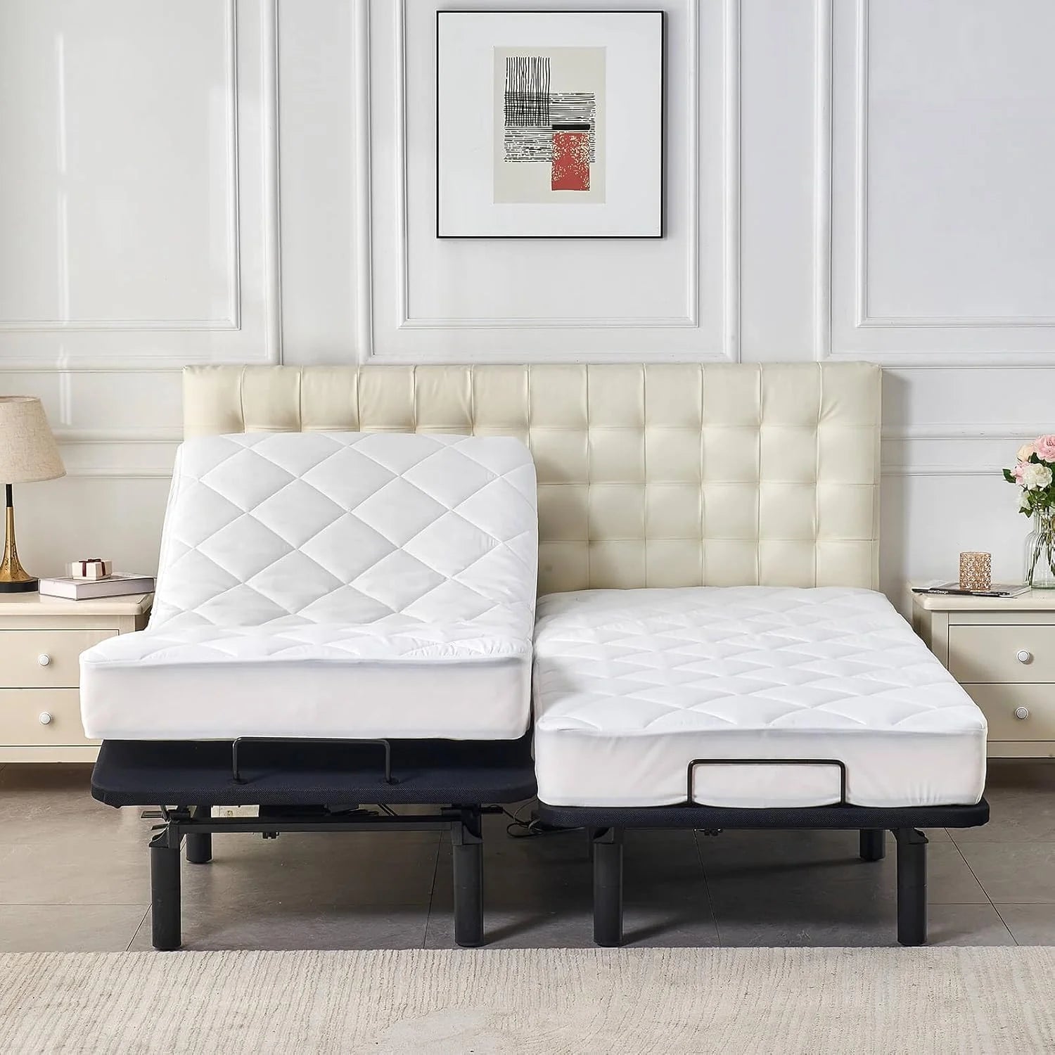 Split King Mattress Topper for Adjustable Bed Fluffy Matress Cover Quilted Fitted Mattress Pad with Elastic Pocket