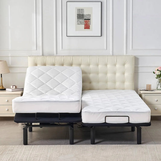 Split King Mattress Topper for Adjustable Bed Fluffy Matress Cover Quilted Fitted Mattress Pad with Elastic Pocket