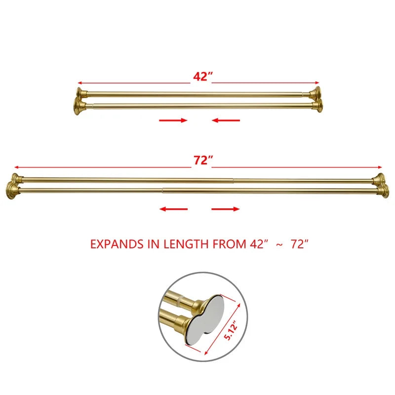 Utopia Alley Adjustable 72-In Double Shower Curtain Tension Rods - Rust-Proof Aluminum with Rubber End Cap, Easy Installation - Extendable, No Drilling, With Shower Liner and Hooks, Gold