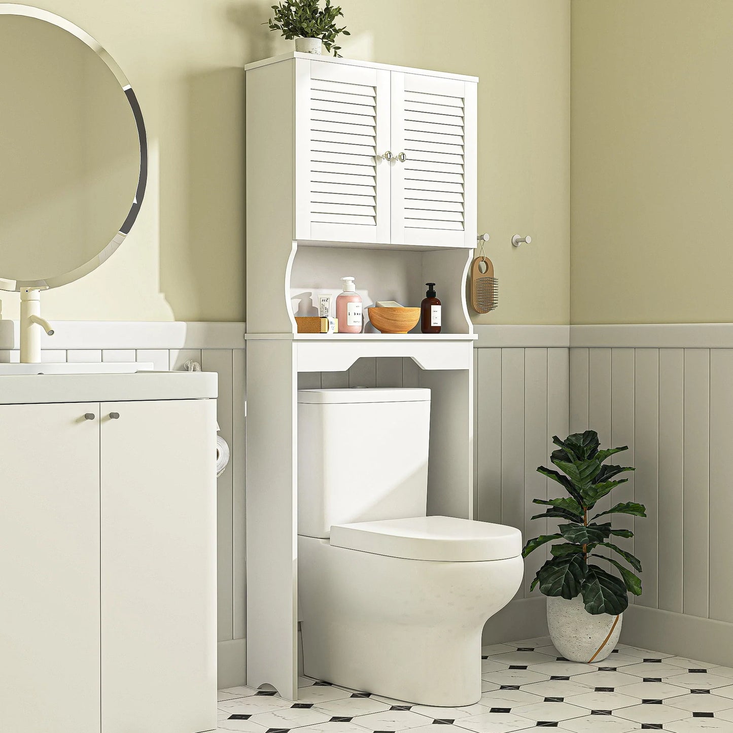 Kadyn Bathroom Space Saver Cabinet, Over The Toilet Storage Cabinet with Double Doors and 1 Adjustable Shelf, W Bathroom Space Saver for Home, White