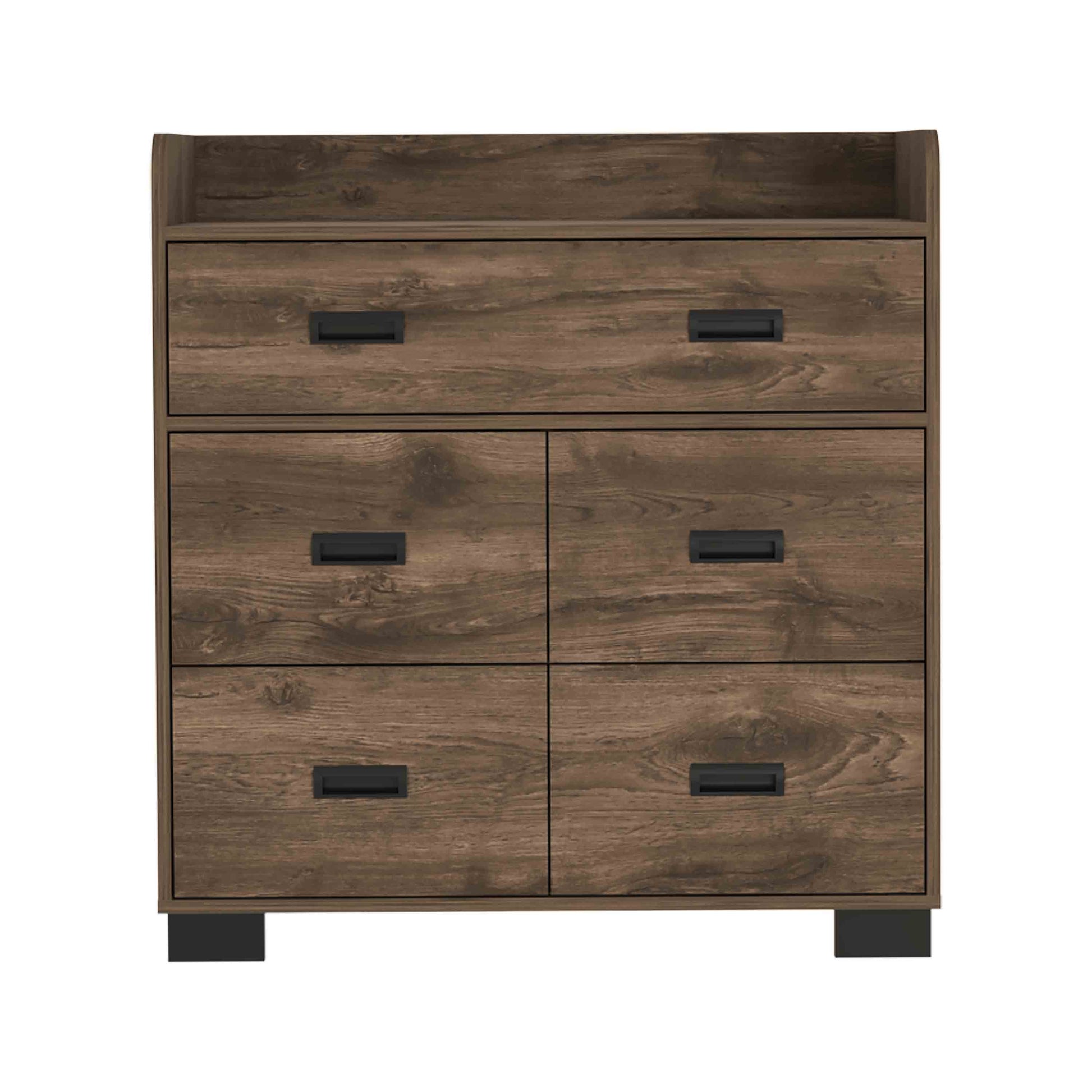 DUOSONG Alyn Dresser, Four Legs, Four Drawers, One Double Drawer, Superior Top -Dark Brown Brown Particle Board Furniture Bedroom Furniture Dressers, Chests & Wardrobes