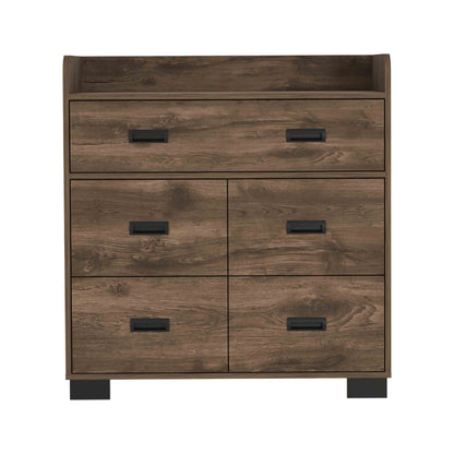 DUOSONG Alyn Dresser, Four Legs, Four Drawers, One Double Drawer, Superior Top -Dark Brown Brown Particle Board Furniture Bedroom Furniture Dressers, Chests & Wardrobes
