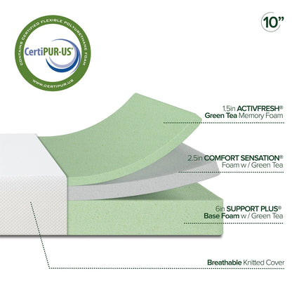 Twin Mattress 10" Memory Foam Green Tea Fresca® by Zinus