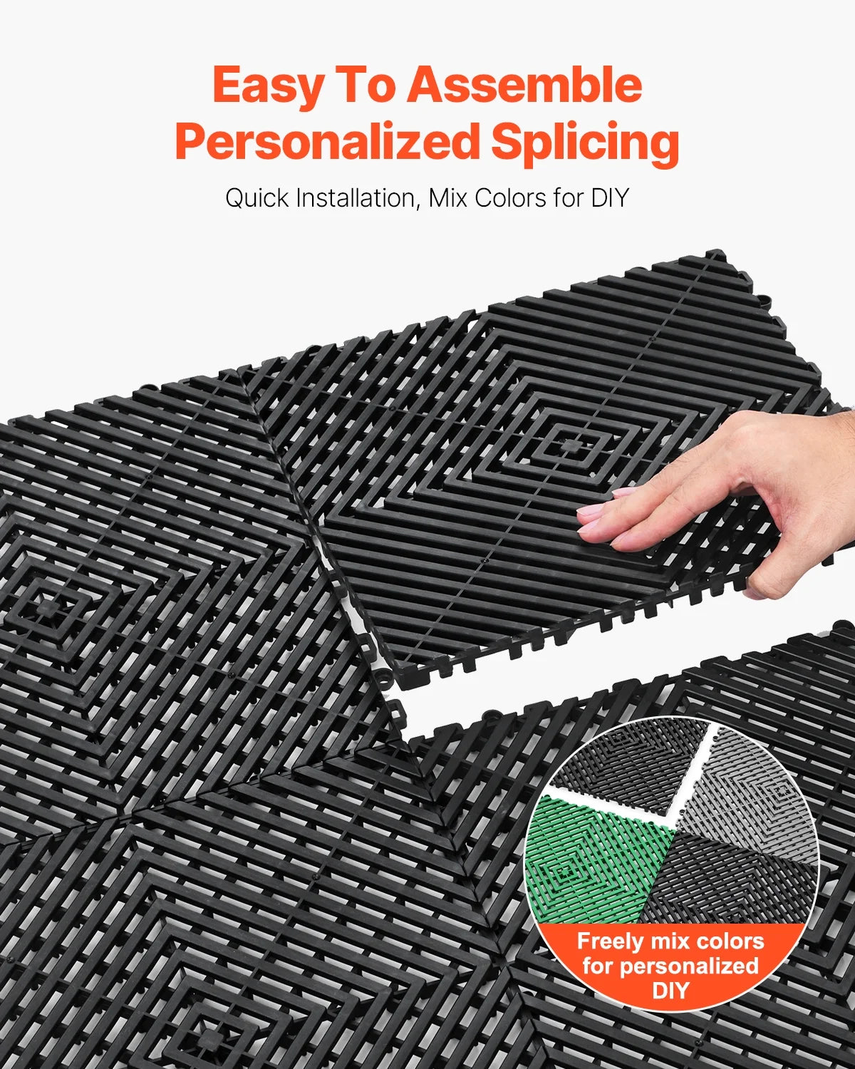 KFFKFF Drainage Floor Mat Set, 12° x 12° Modular Interlocking Padding, Set of 55 Connectable Drainage Mats, Slip-Resistant Black PP Drainage Floor and Bath Mat, Suitable for Garage, Garden