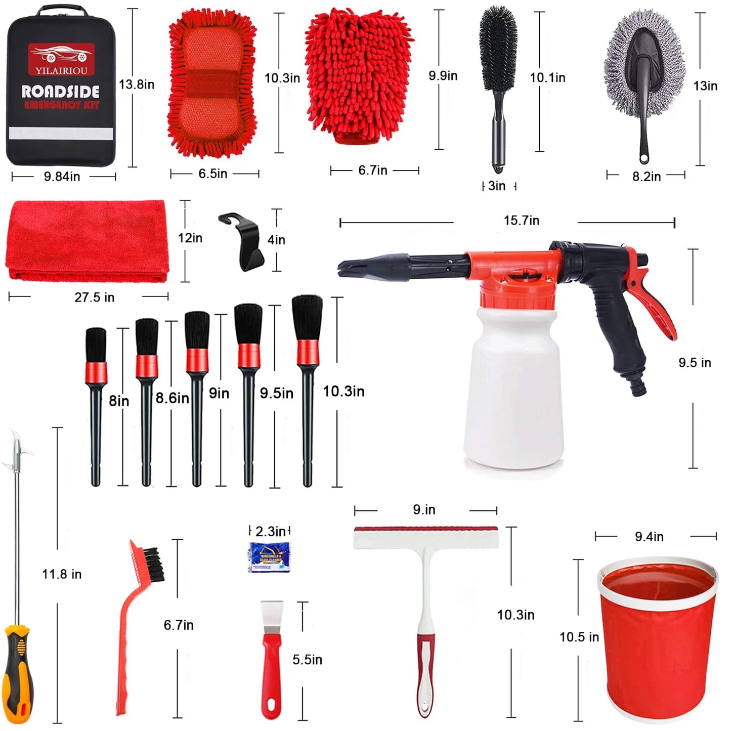 YILAIRIOU Car Wash Kit with Foam Gun - Car Wash Cleaning Kit with Wash Microfiber Sponge and Towels Tire Brush Collapsible Bucket Wash, Sprayers for Car Cleaning Gardens and Pets
