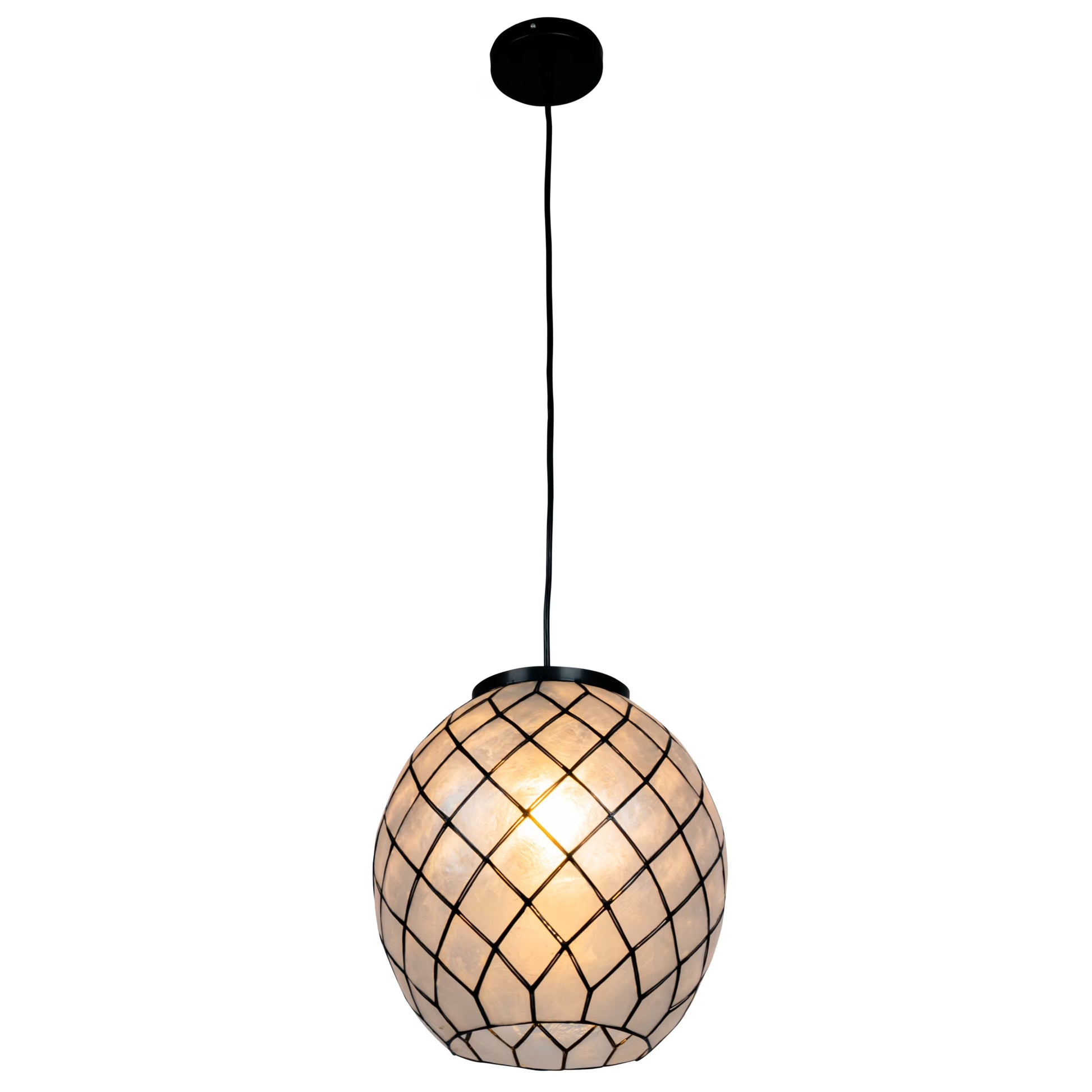Robert Stevenson Lighting Marina Natural Capiz and Metal Orb Pendant Ceiling Light, Natural and Black