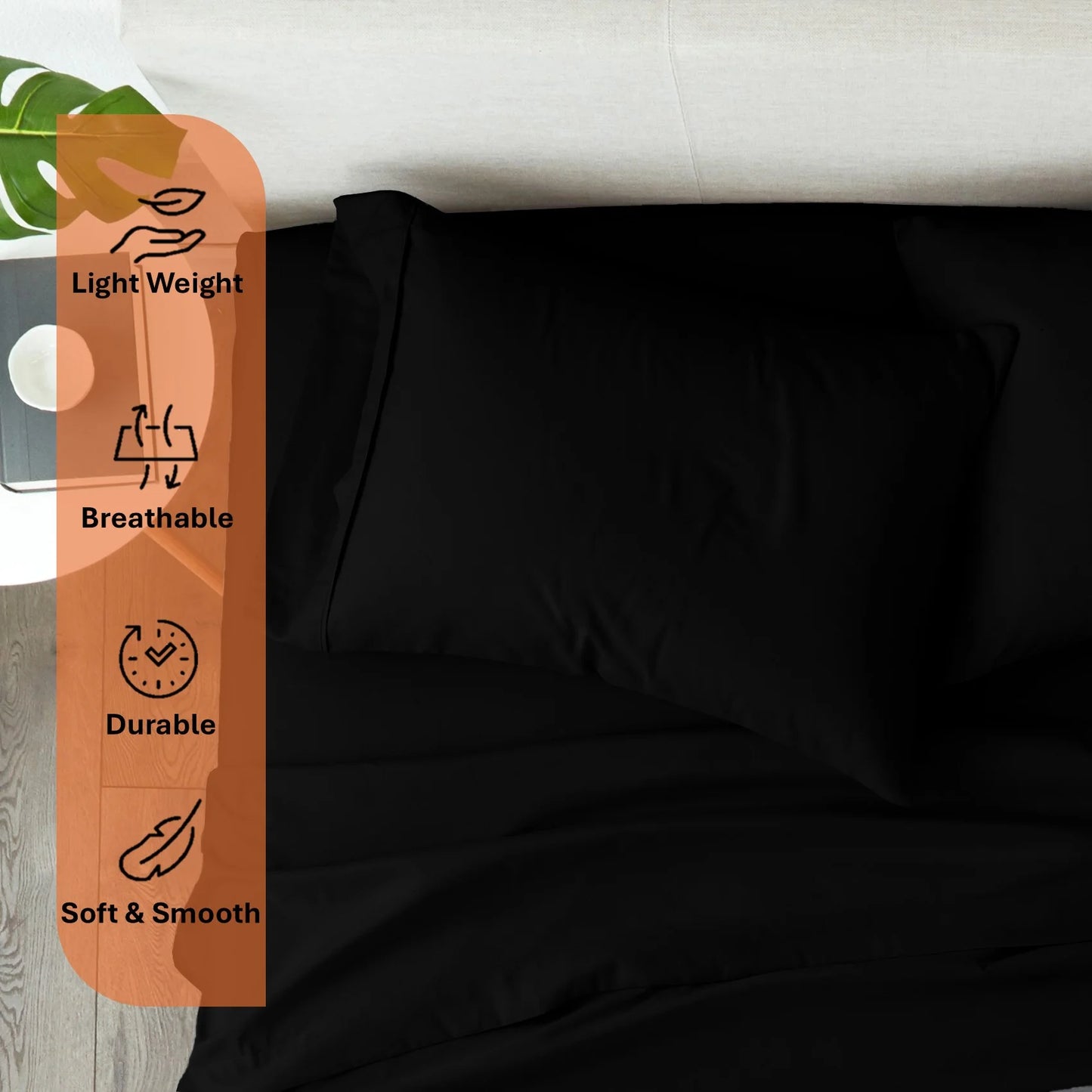 600 Thread Count, 100% Giza Egyptian Cotton Bedding Set, 4-PC Sheets Set, 15 Inch Deep Pocket of Fitted Sheet, Soft Sateen Weave Breathable - Black, Twin
