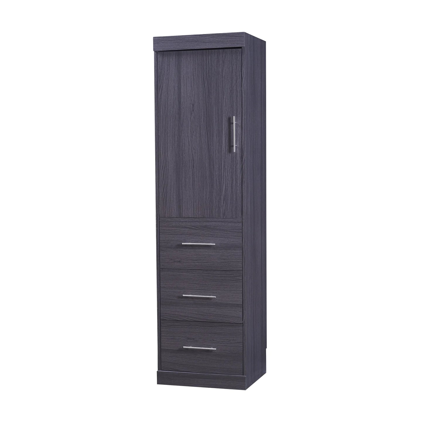 Euroco Wood Full Size Murphy Wall Bed with Wardrobe and Drawers for Living Room, Moveable Wardrobe and Drawers, Space-Saving & Easy Open and Close for Kids Teens Adults, Gray