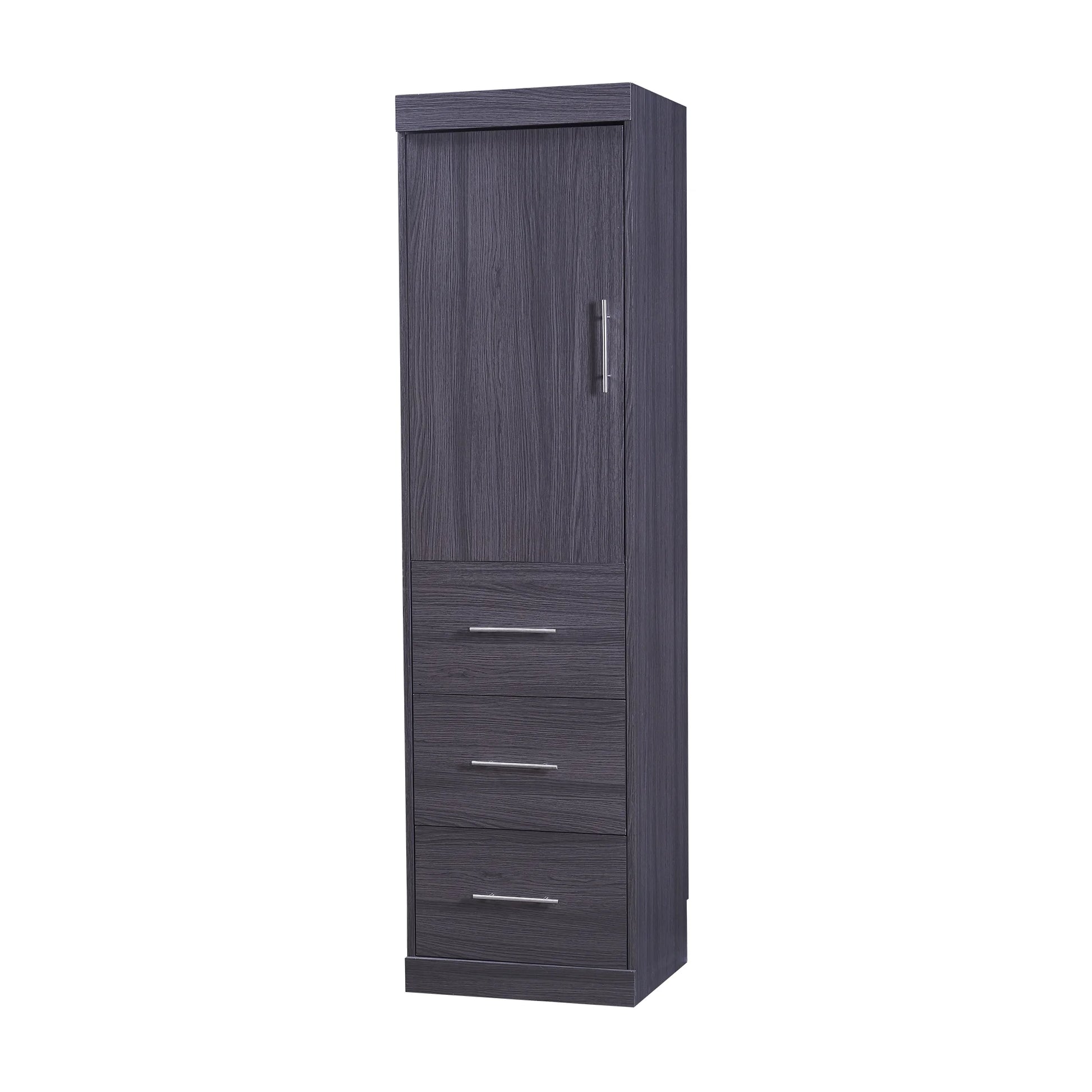 Euroco Wood Full Size Murphy Wall Bed with Wardrobe and Drawers for Living Room, Moveable Wardrobe and Drawers, Space-Saving & Easy Open and Close for Kids Teens Adults, Gray