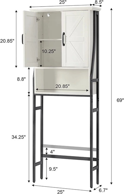 Over The Toilet Storage Cabinet, Over Toilet Bathroom Organizer, Above Toilet Storage Cabinet with Barn Doors Behind Toilet Bathroom Organizer Over-The-Toilet Cabinet (Cream White)