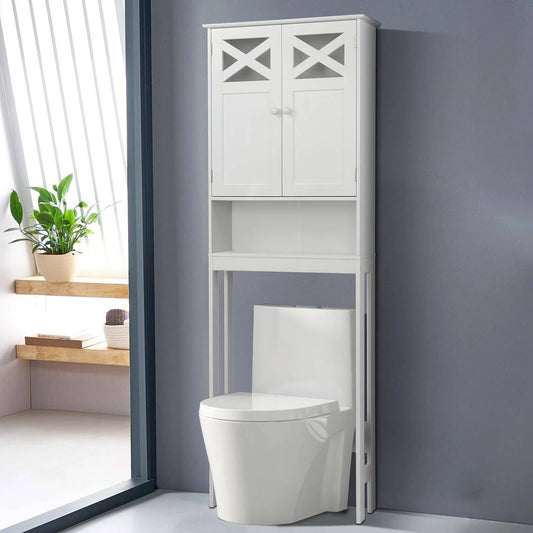 Ktaxon Over the Toilet Storage, Bathroom Storage Cabinet Organizer with Adjustable Shelf Double Doors, White