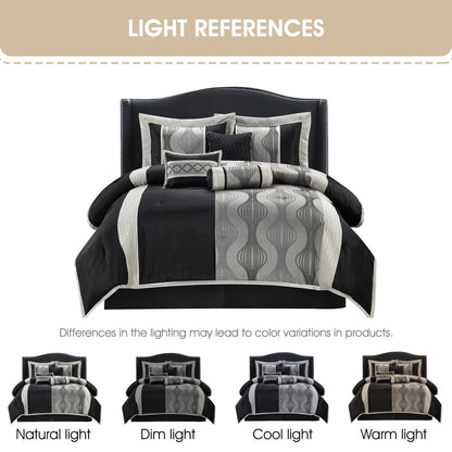 Lanco Black Silver Comforter Set , California King Size , 7 Pieces Fashion Jacquard Bedding Set