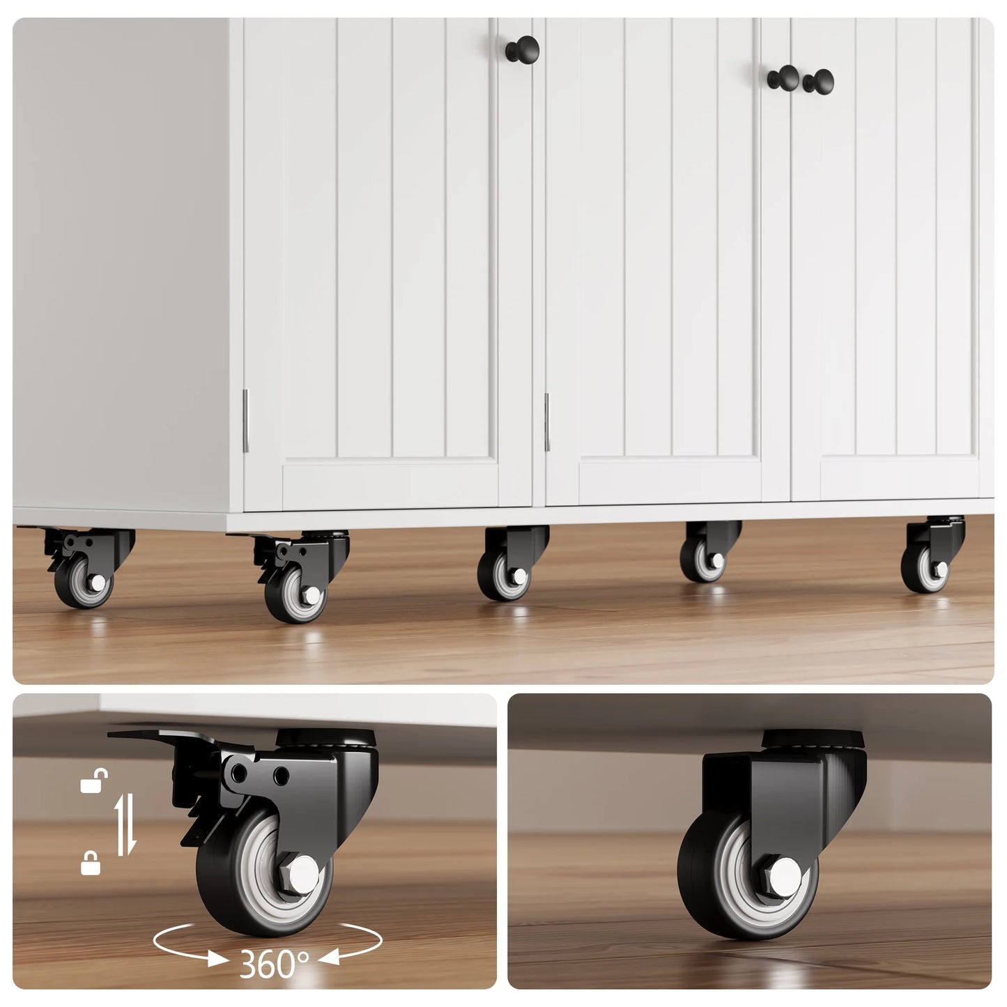 Kitchen Island with Storage - Lofka Rolling Kitchen Cart with Solid Wood Top,Drawers,Spice Rack & Towel Bar - Mobile Workstation for Small Kitchen,Dining Room ,White